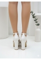 Beyaz Saten Çapraz Bantlı Kalın Topuklu Platform Sandalet - PABEN 599₺