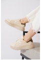  Leopar Detaylı Bej Kalın Taban Fileli Sneaker pene