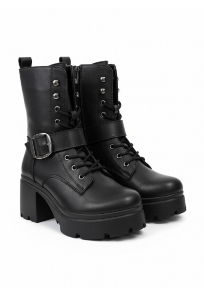 Siyah Tokalı Bağcıklı Kalın Topuklu Combat Bot 1090₺| BLC875