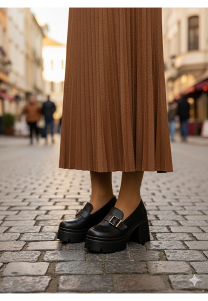 Klasik Kalın Tabanlı Siyah Tokalı Topuklu Loafer 849₺ loa