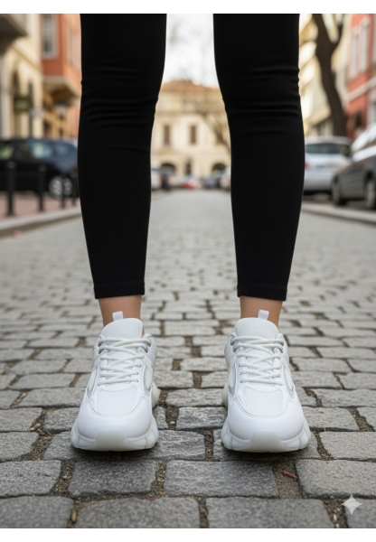 Beyaz Bağcıklı Kalın Taban Spor Ayakkabı 699₺ flet