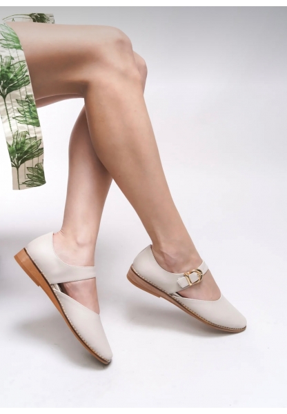 Krem Rengi Gold Tokalı loafer aden