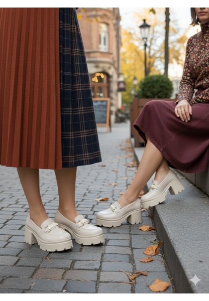 Bej Rugan Tokalı Kalın Taban Kadın Loafer 849₺ yumi