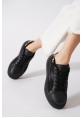 Leopar Detaylı Siyah Kalın Taban Fileli Sneaker pene