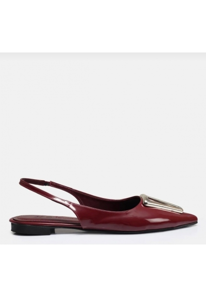 Tokalı Sivri Burun Bordo Slingback Ayakkabı zerta