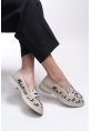 Beyaz Nakışlı Siyah Kadın Loafer Ayakkabı ales