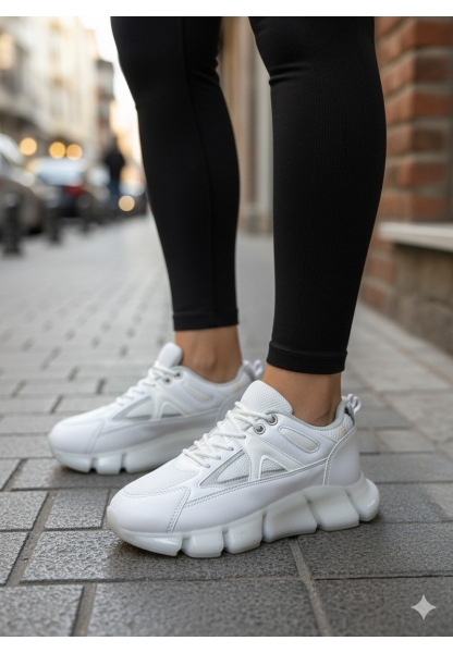 Beyaz Bağcıklı Kalın Taban Spor Ayakkabı 699₺ flet
