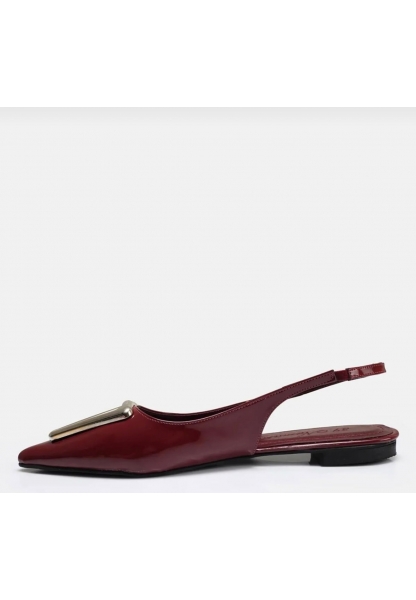 Tokalı Sivri Burun Bordo Slingback Ayakkabı zerta