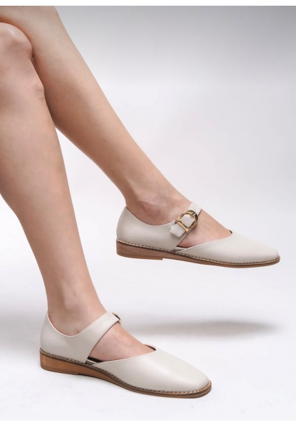 Krem Rengi Gold Tokalı loafer aden