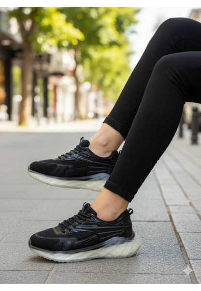 Siyah Kalın Taban Transparan Detaylı Spor Ayakkabı 699₺ flet