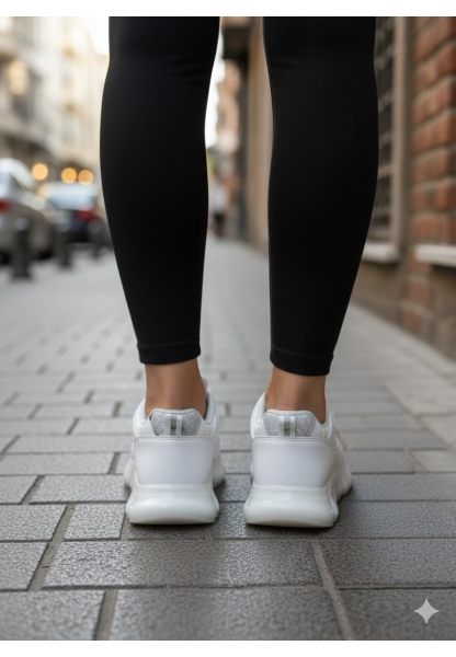 Beyaz Bağcıklı Kalın Taban Spor Ayakkabı 699₺ flet