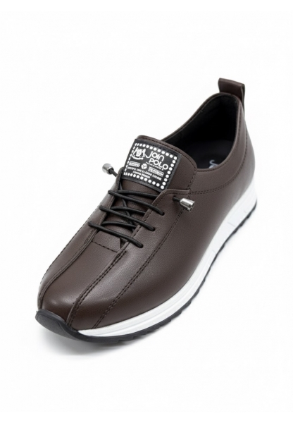 Vegan Deri Kahverengi Kadın Sneaker 590₺ | Beyaz Tabanlı Suni Deri Günlük Spor Ayakkabı