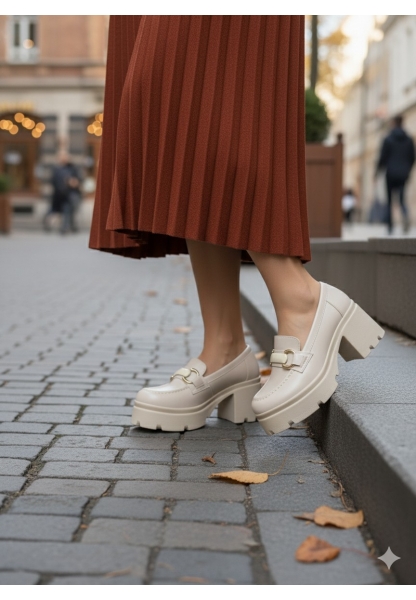 Bej Rugan Tokalı Kalın Taban Kadın Loafer 849₺ yumi